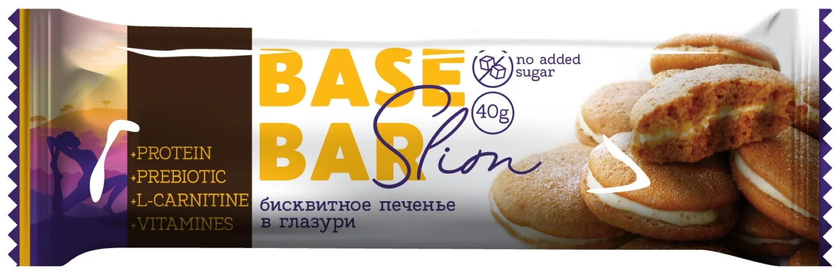 Протеиновый батончик Base Bar Slim 40 г с L-карнитином бисквитное печенье 6 шт 511₽