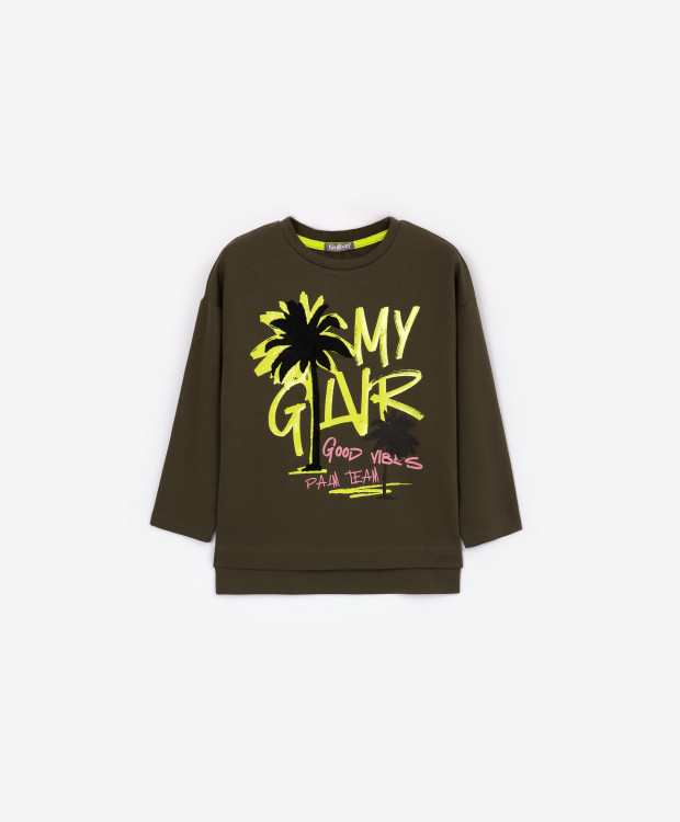 

Футболка с длинным рукавом цвета хаки Gulliver 22306BMC1204, 116, 22306BMC1204