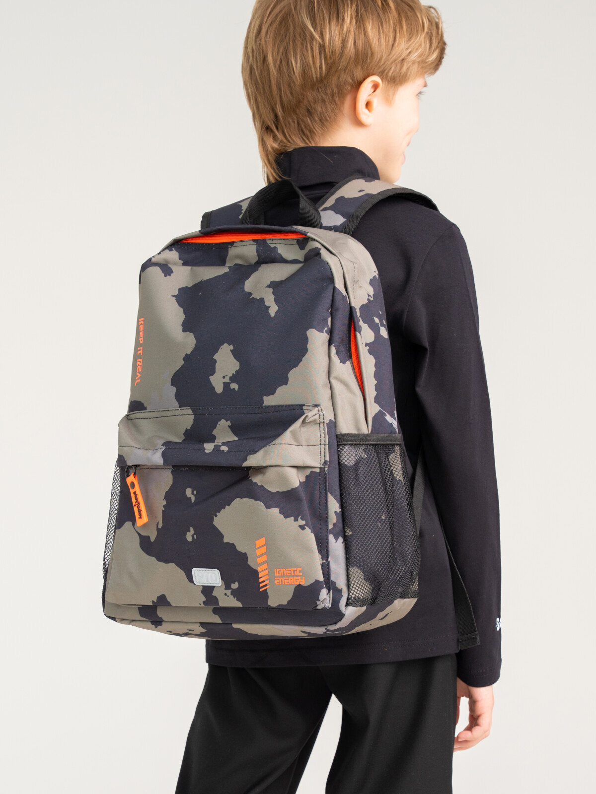 Детский рюкзак PlayToday текстильный, хаки-черный размер 40*30*15 см