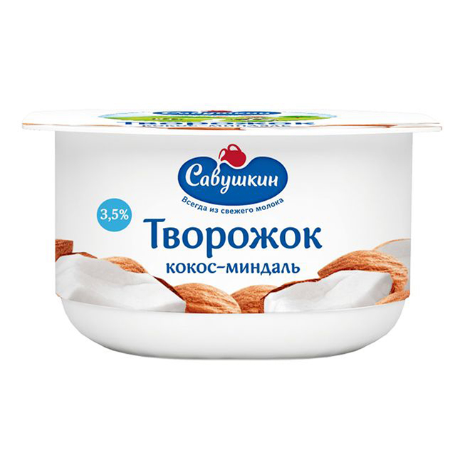 Творожная масса Савушкин продукт кокос-миндаль 3,5% БЗМЖ 120 г