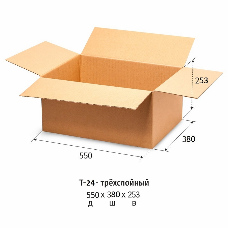 

Короб картонный 550x380x253мм, Т24 бурый 10 шт/уп