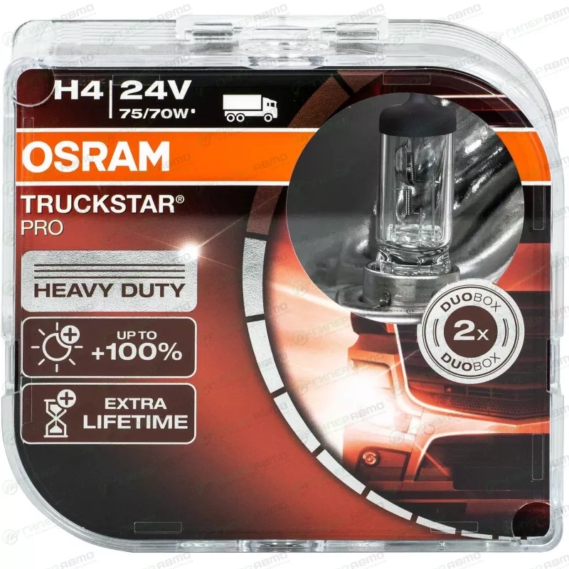 фото Osram автолампа h4 (75/70w 24v) truckstar pro (duobox) 2шт 64196tsp-hcb