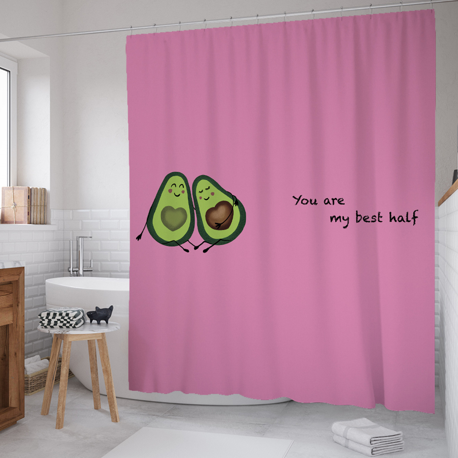 

Штора (занавеска) для ванной JoyArty "Половинки авокадо" из сатена, 180х200 см с крючками, Розовый, Половинки авокадо