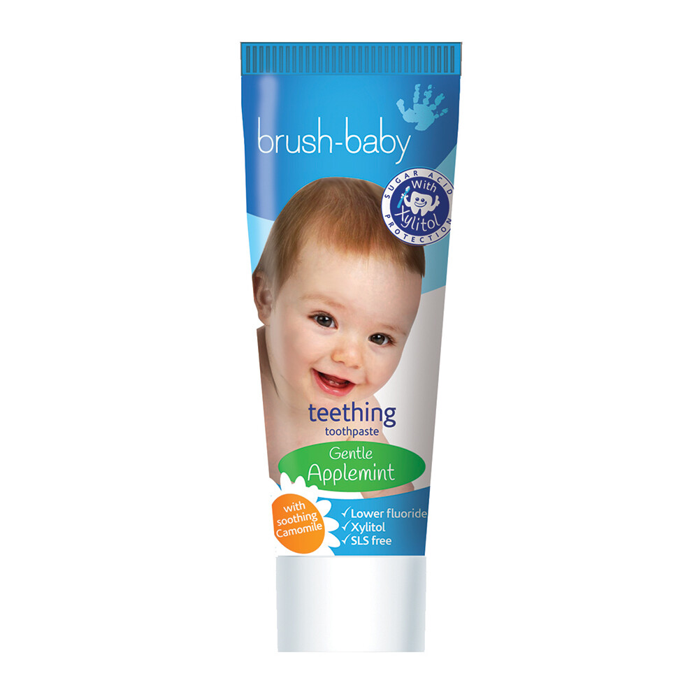 Детская зубная паста Brush-Baby, для прорезывающихся зубов, яблоко/мята, 0-2 г, 50 мл