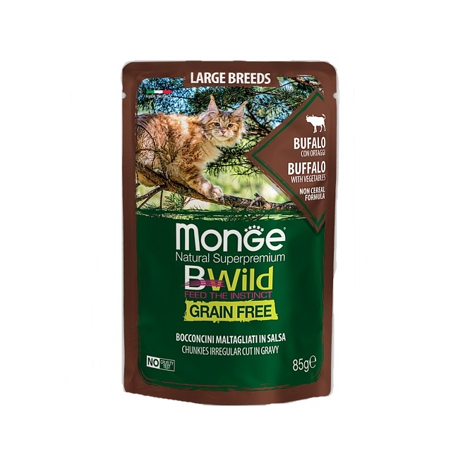 

Влажный корм для кошек Monge Cat BWild Grain free, буйвол, 85г, Bwild Grain free Large brees