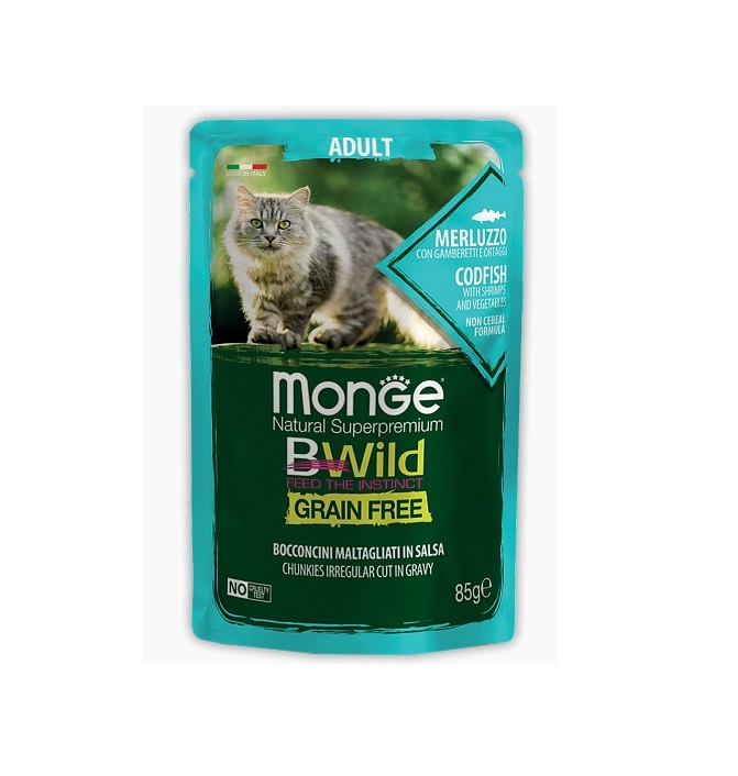 фото Влажный корм для кошек monge cat bwild grain free , треска, 85г