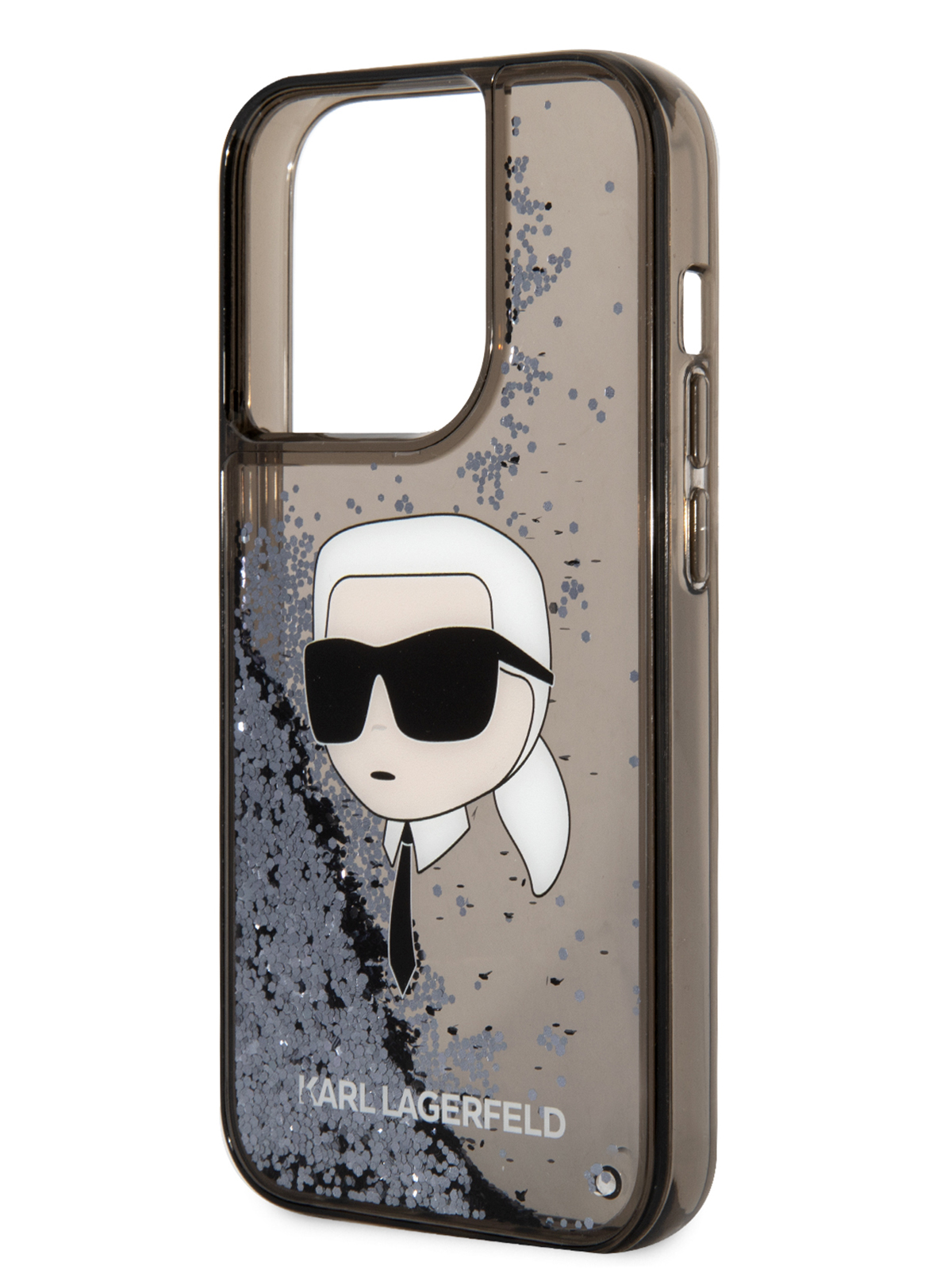 Чехол Karl Lagerfeld для iPhone 15 Pro с жидкими блестками Karl's Head Hard Black