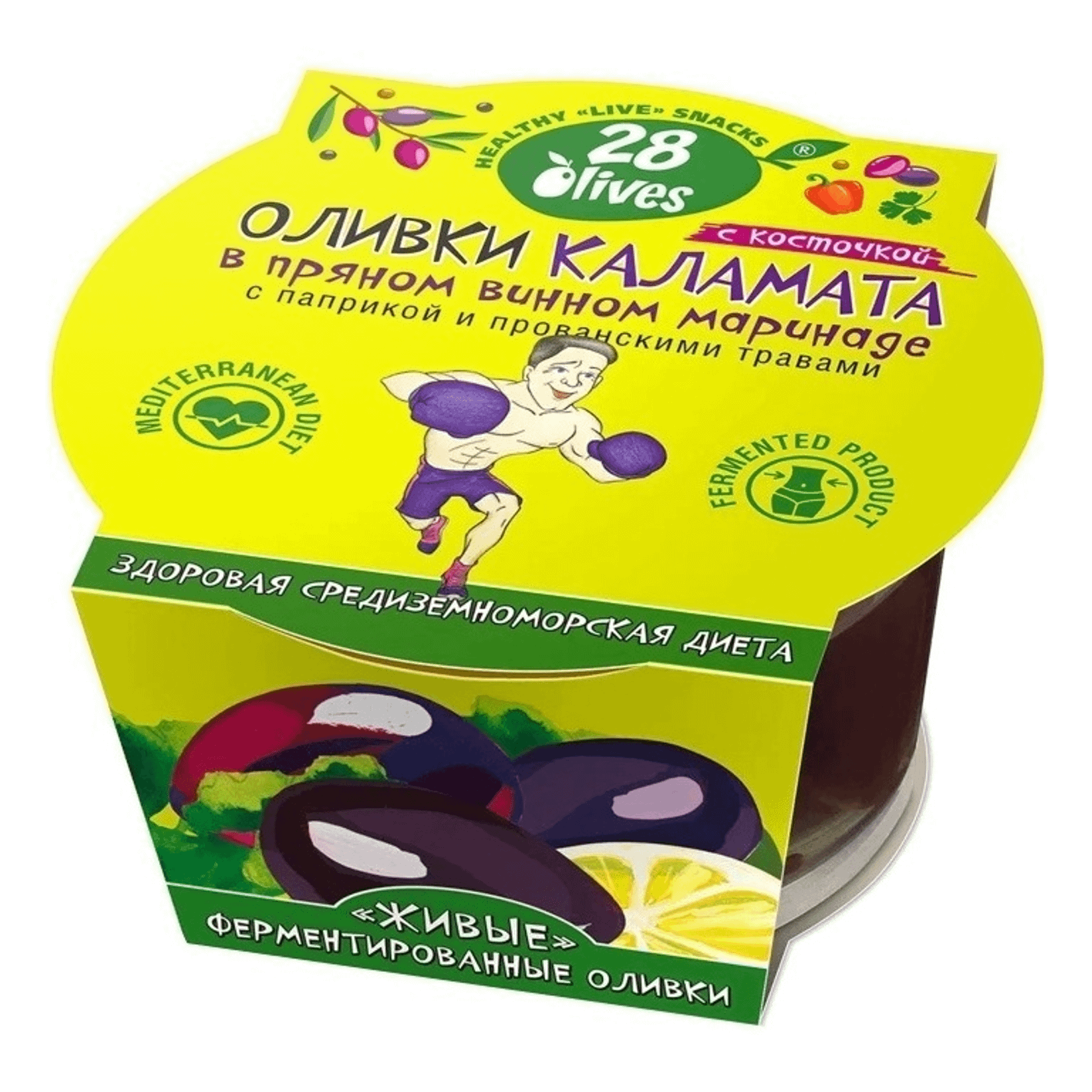 

Оливки 28 Olives Каламата крупные с косточкой в пряном винном маринаде 150 г