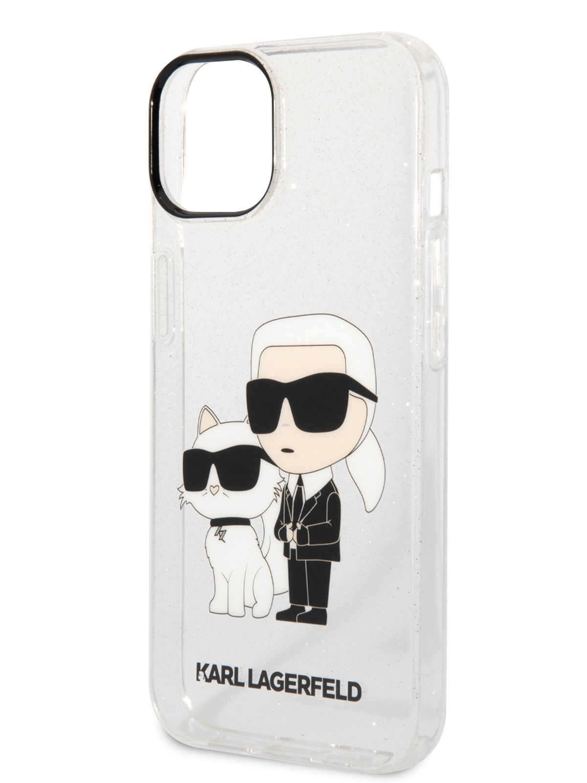 Чехол Karl Lagerfeld для iPhone 15 Karl & Choupette Glitter Transparent