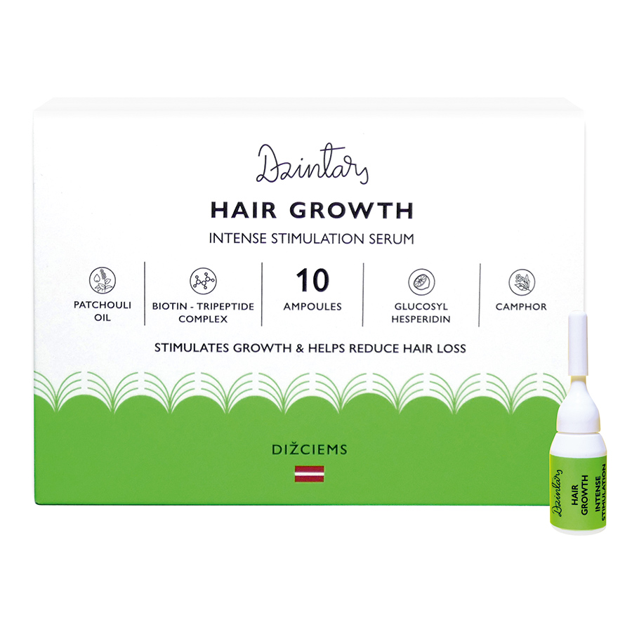 Сыворотка Dzintars Dizciems интенсивная для стимуляции роста волос 10 ампул по 5 мл innovator cosmetics масло усьмы для роста бровей в удобной упаковке 4 мл
