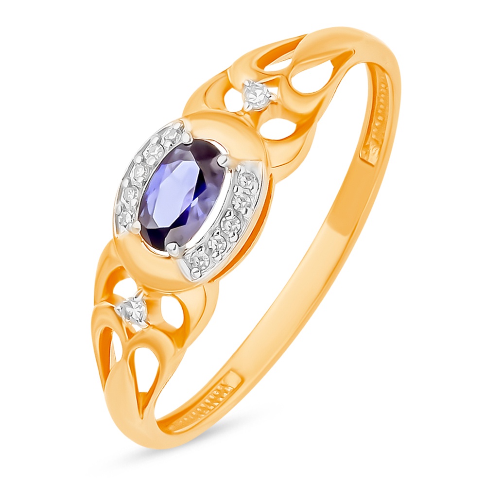

Кольцо из золота р.  585Gold 4300133102, сапфир искусственный\бриллиант, 4300133102