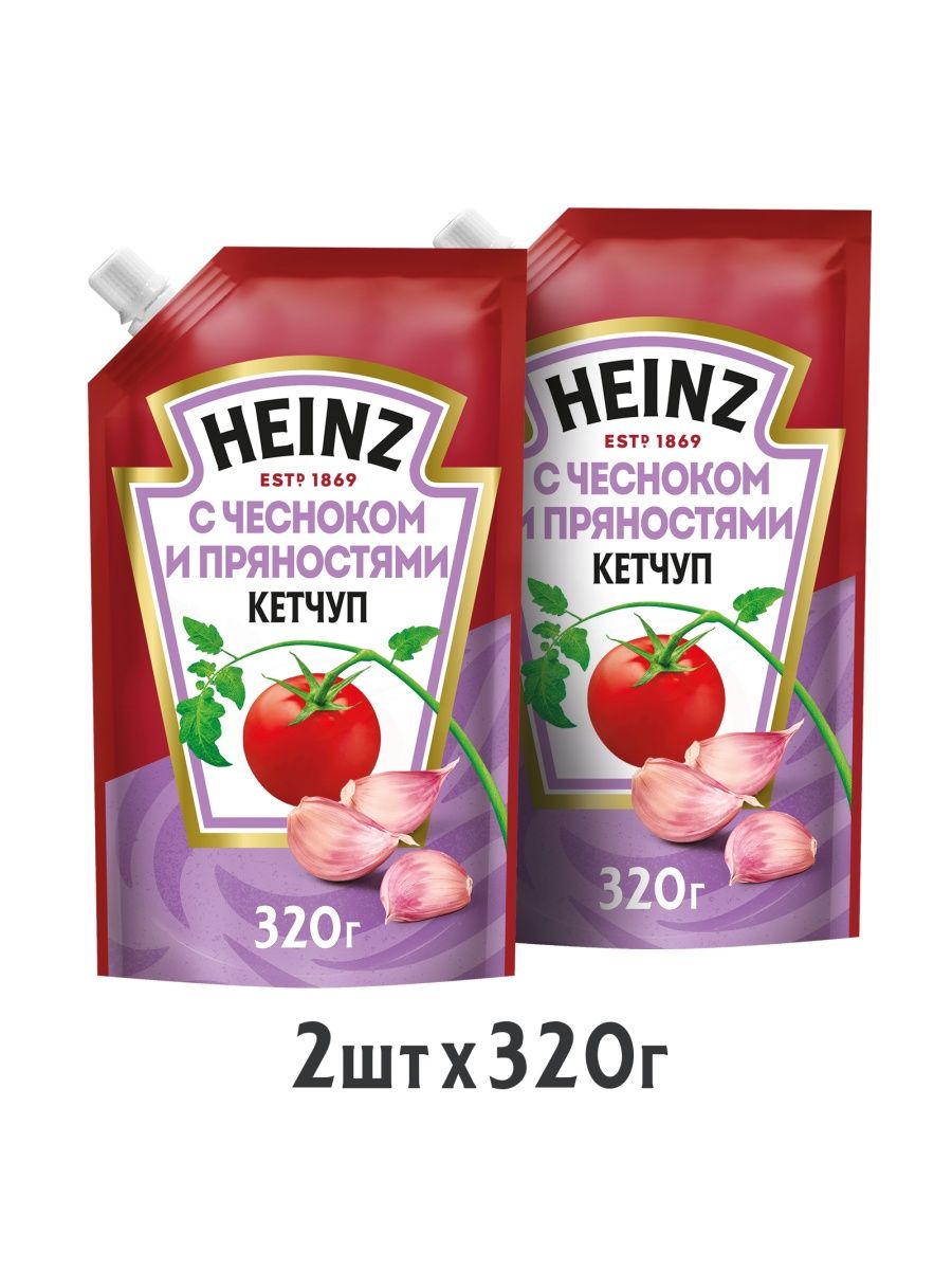 Кетчуп Heinz с чесноком и пряностями, 2 шт по 320 г