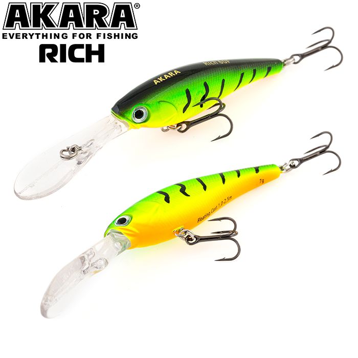 

Воблер Akara Rich 60F 7,0 гр 1/4 oz 2,4 in A7, Разноцветный, Rich