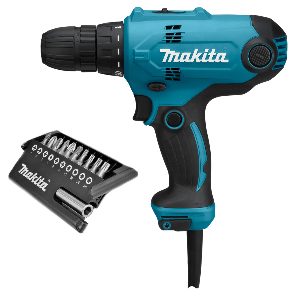 Электрическая дрель-шуруповерт Makita df0300x2, 320 Вт, 1500 об/мин, с набором бит. Makita df488d цена.