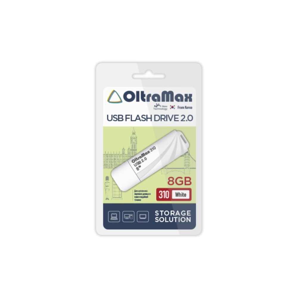 Карта памяти Oltramax USB 8Гб OM-8GB-310 (OM-8GB-310 White)