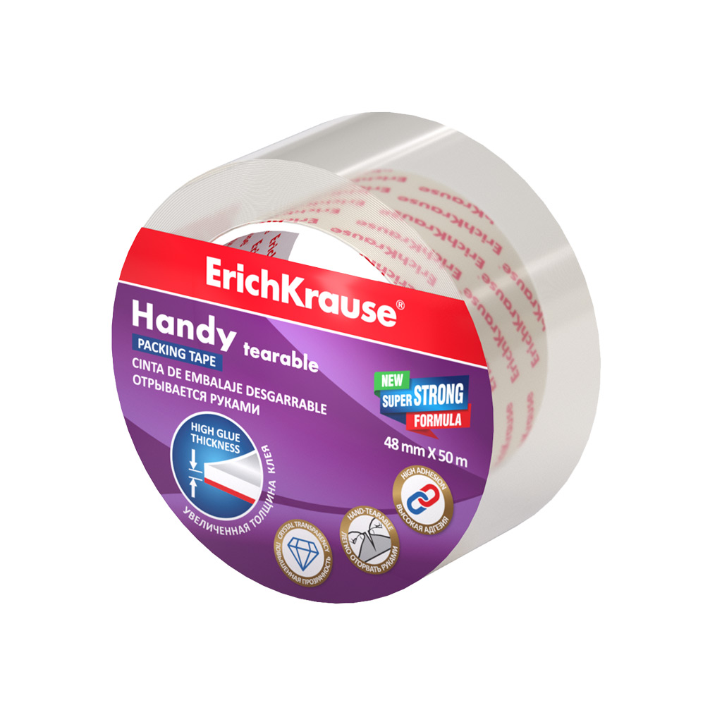 

Клейкая лента упаковочная Erich Krause Handy tearable, 58747, 48mmх50m, Прозрачный