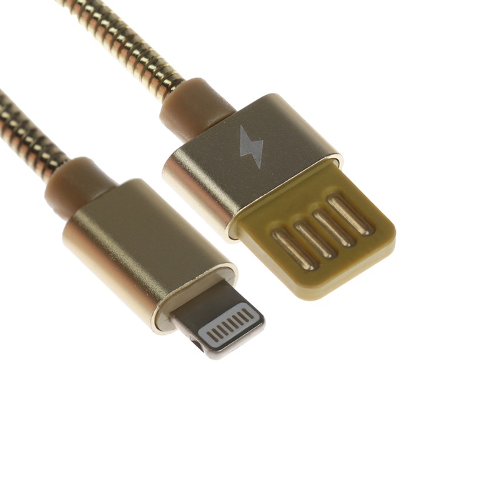 Кабель Lightning - USB, 2.1 А, металлическая оплётка, 1 метр, золотистый 600016946038