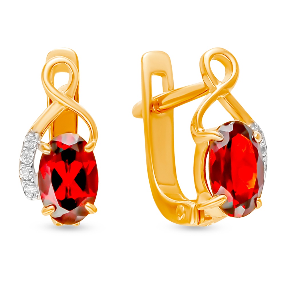 

Серьги из красного золота 585Gold 4300137456, гранат/фианит, 4300137456