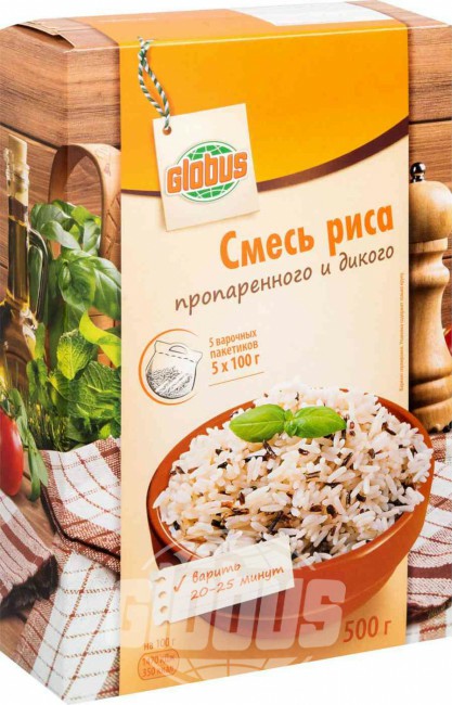 

Рис Globus смесь пропаренного и дикого 100 г х 5 шт