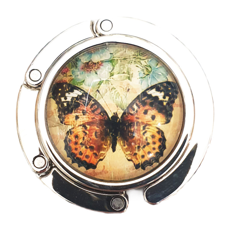 Крючок для сумки женский Бабочки серебристый/коричневый