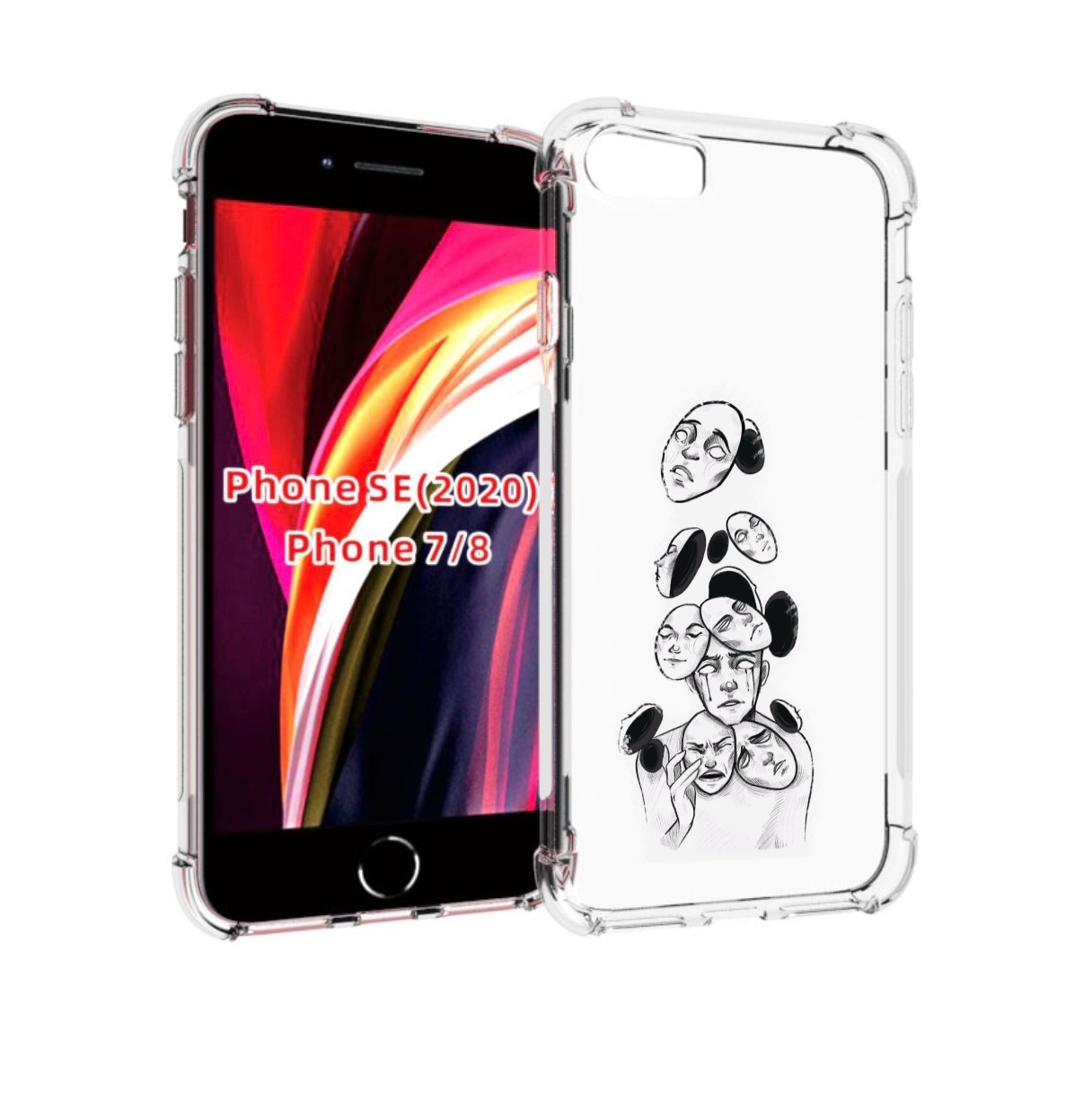 

Чехол MyPads человек с разными масками для iPhone 7 4.7 / iPhone 8 / iPhone SE 2 (2020), Прозрачный, Tocco