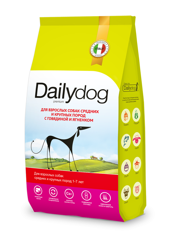 Сухой корм для собак Dailydog, с говядиной и ягненком, 12 кг