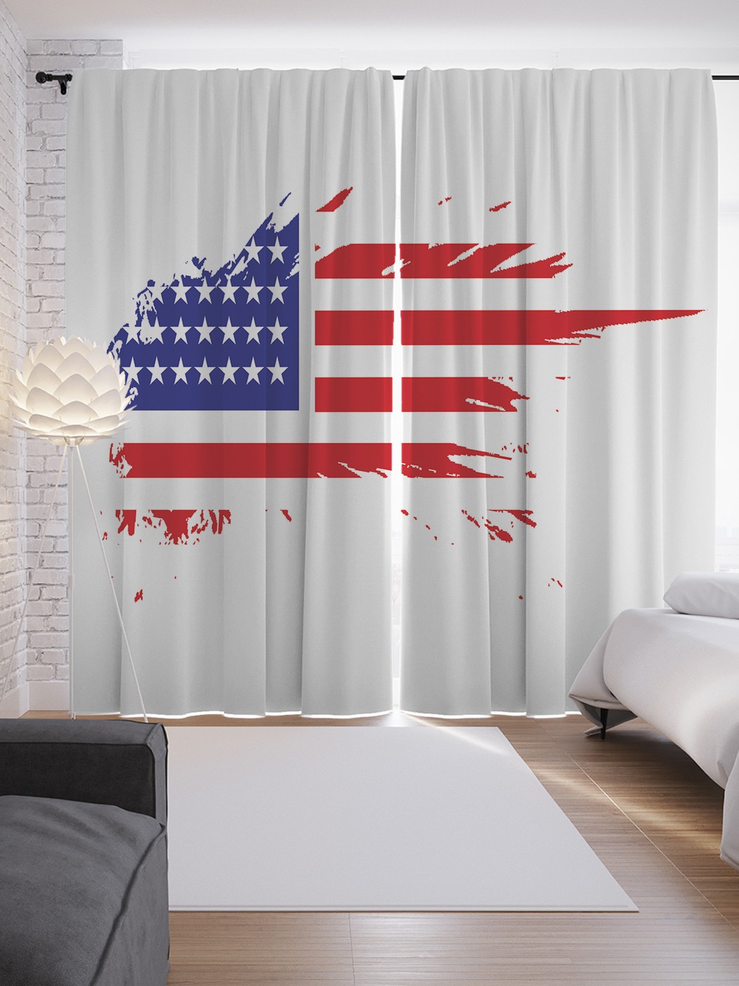 

Шторы JoyArty с фотопечатью "Американский флаг гранж" из сатена, 290х265 см, Американский флаг гранж