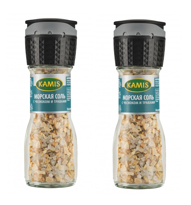 

Морская соль Kamis с чесноком и травами, мельница, 2 шт х 60 г