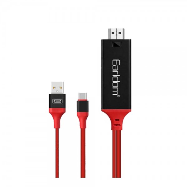 фото Кабель hdmi - type-c earldom cable adapter type-c to hdmi et-ws8c, красный с черным