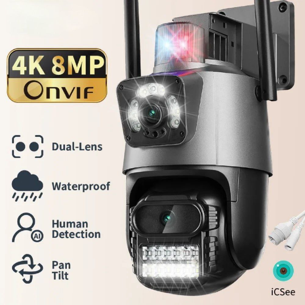 Камера видеонаблюдения двойная NoBrand 8MP 4K PTZ WI-FI, FullHD