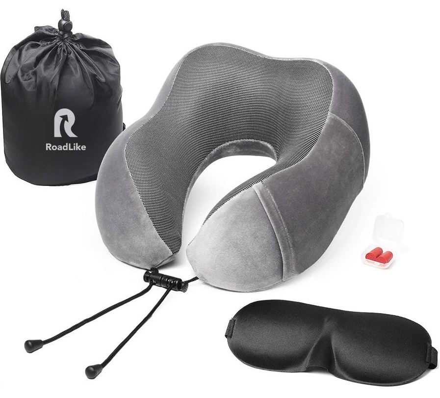 Подушка для путешествий Roadlike Travel Kit Velvet с эффектом памяти, серый