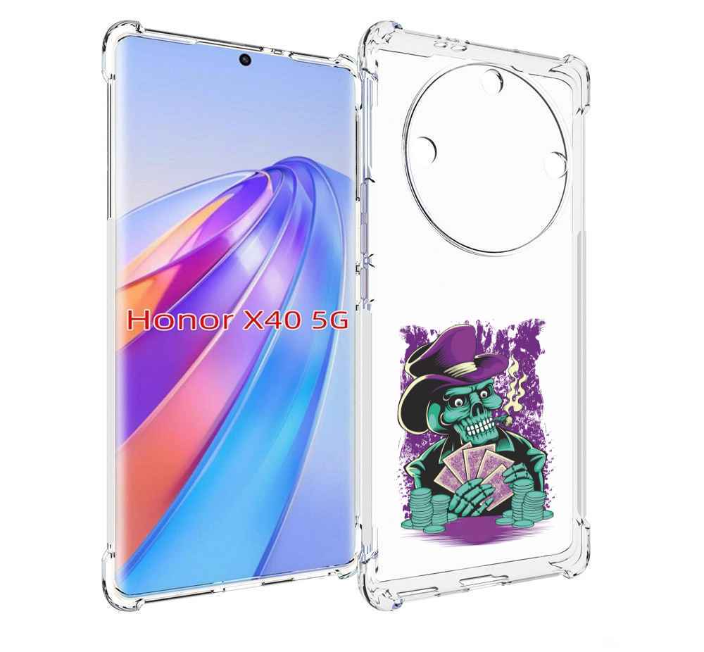 

Чехол MyPads зеленый череп с картами для Honor X40, Прозрачный, Tocco