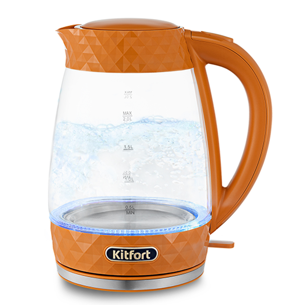 Чайник электрический Kitfort КТ-6123-4 2 л прозрачный, оранжевый