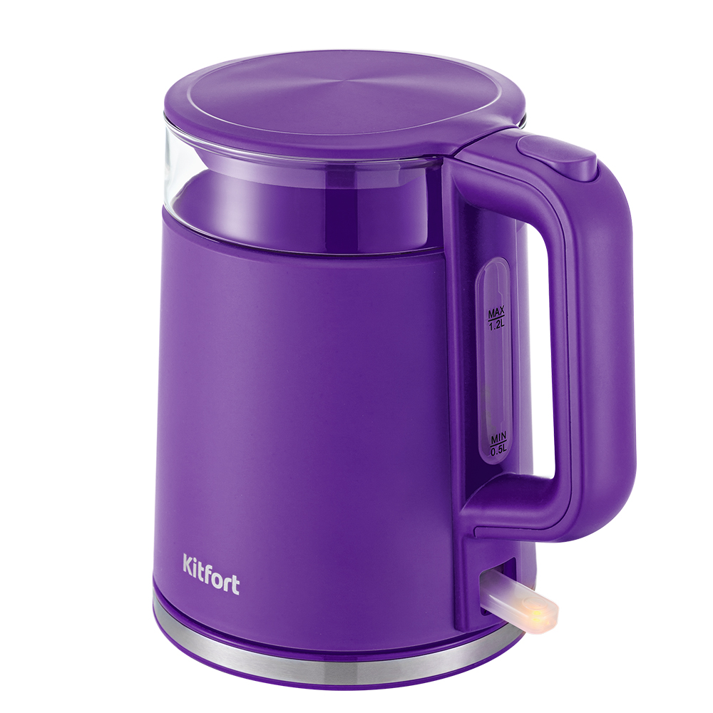 Чайник электрический Kitfort КТ-6124-1 1.2 л прозрачный, фиолетовый