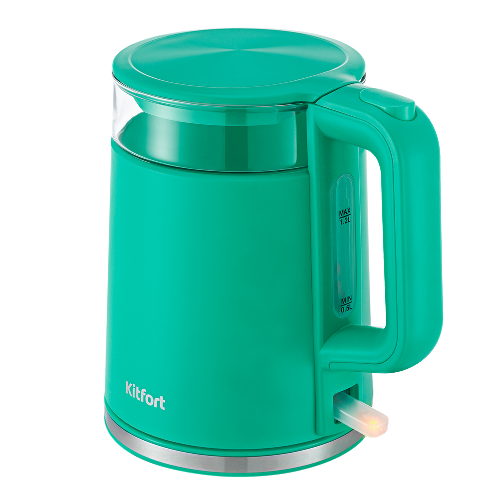 Чайник электрический Kitfort КТ-6124-3 1.2 л прозрачный, зеленый фен щетка kitfort кт 3236 2 1000 вт зеленый