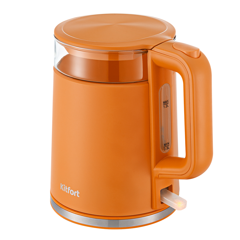 Чайник электрический Kitfort КТ-6124-4 1.2 л прозрачный, оранжевый триммер kitfort kt 3124 2 оранжевый