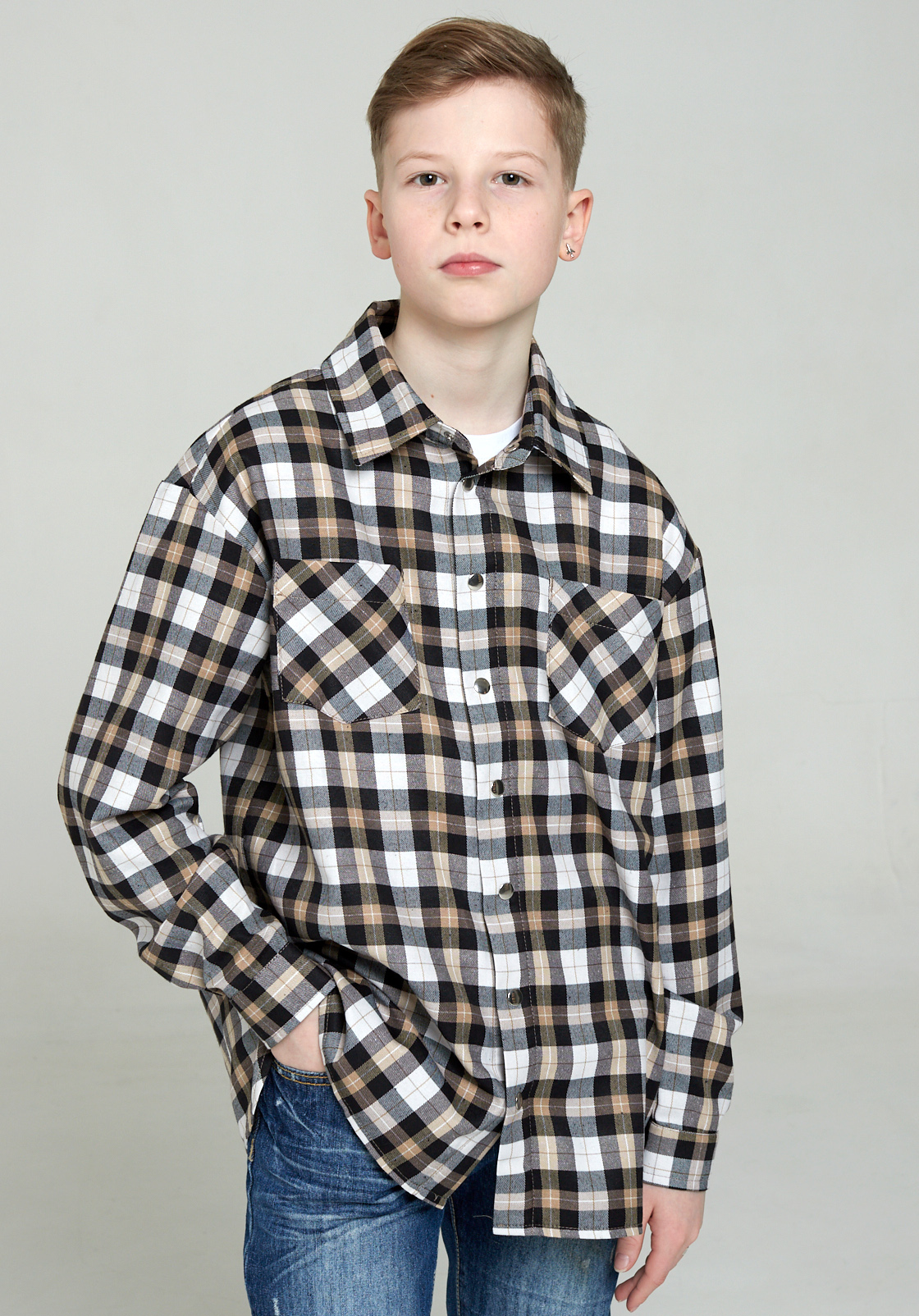 Рубашка детская IRINA EGOROVA plaid shirt, черный, 134