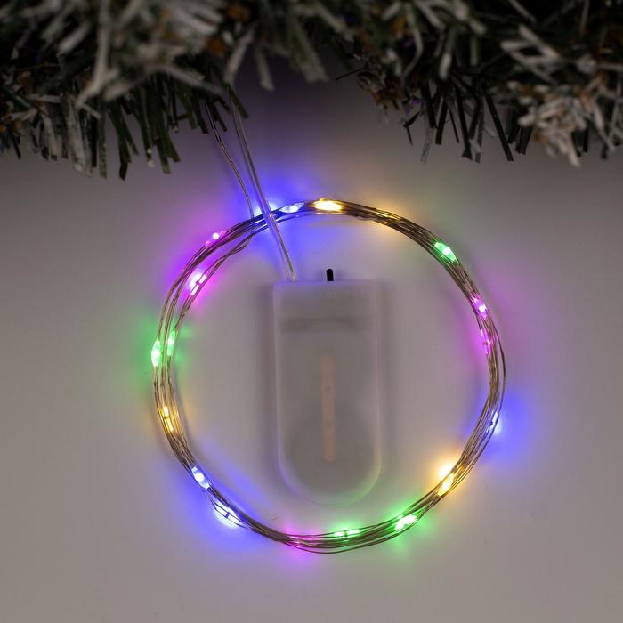 фото Гирлянда нить 2 м роса, ip20, серебристая нить, 20 led, свечение мульти, cr2032х2 nobrand