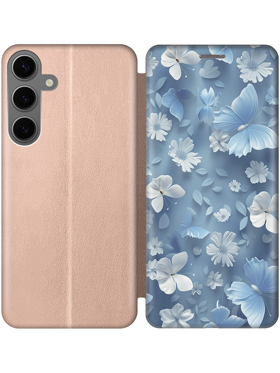 

Чехол-книжка на Samsung Galaxy S24+ с принтом "Голубые бабочки" золотой, Белый;голубой;золотистый, 779824610