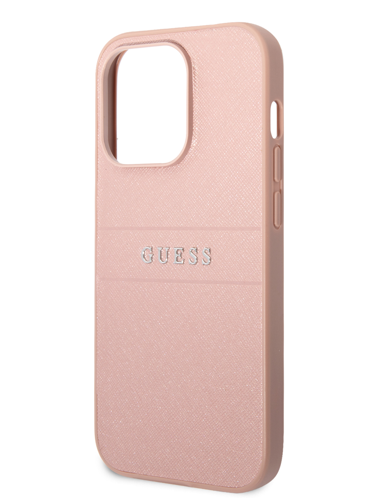 Чехол Guess для iPhone 14 Pro Max PU Saffiano с metal logo Hard Розового цвета