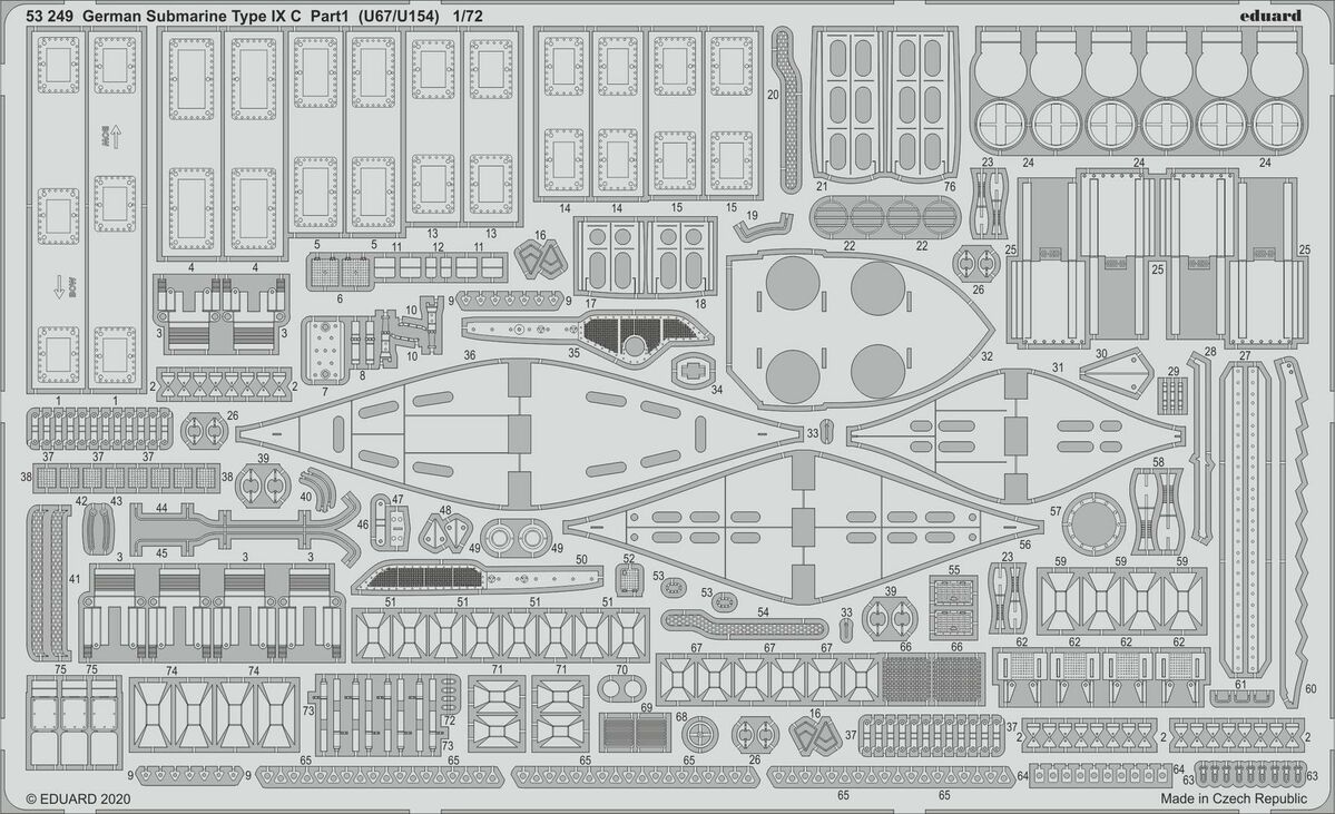 Фототравление Eduard 53249 German Submarine Type IX C part 1 U67/U154 REVELL 1/72