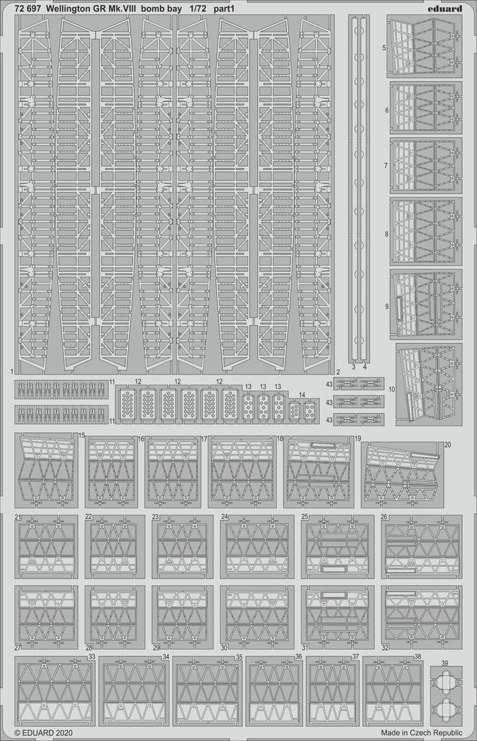 

Фототравление Eduard 72697 Wellington GR Mk.VIII bomb bay AIRFIX 1/72, Однотонный