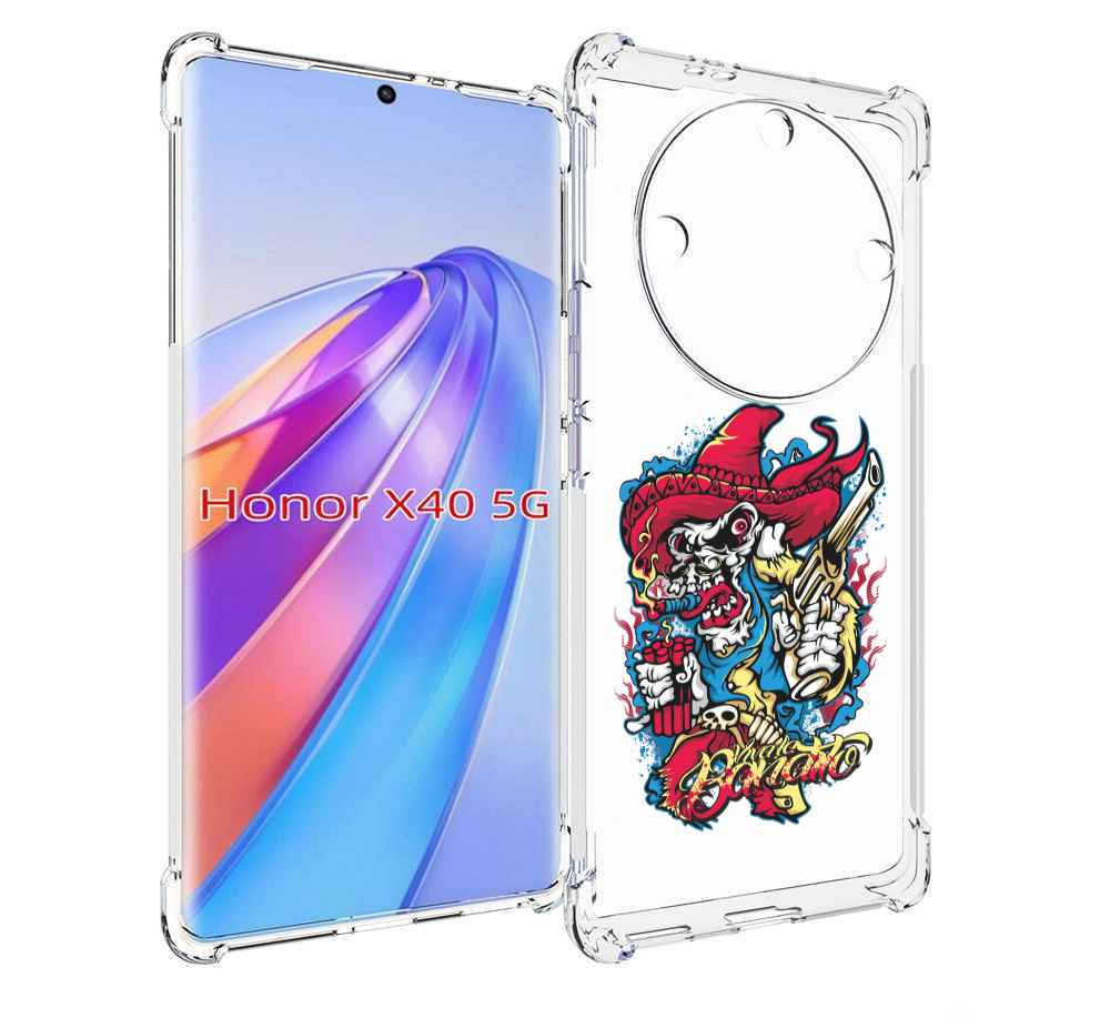 

Чехол MyPads нарисованный скелет с писталетом для Honor X40, Прозрачный, Tocco