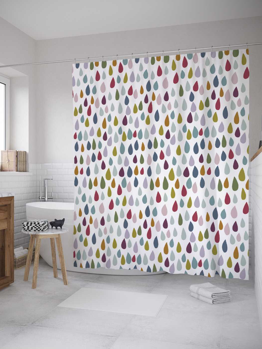 

Штора (занавеска) для ванной JoyArty "Красочная влага" из сатена, 180х200 см с крючками, Бежевый