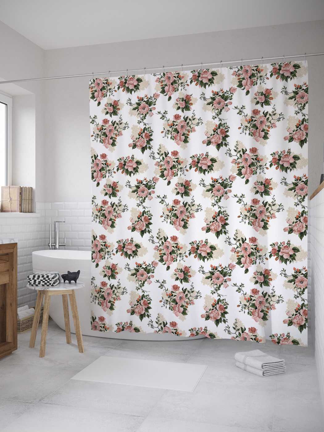 

Штора (занавеска) для ванной JoyArty "Город цветов" из сатена, 180х200 см с крючками