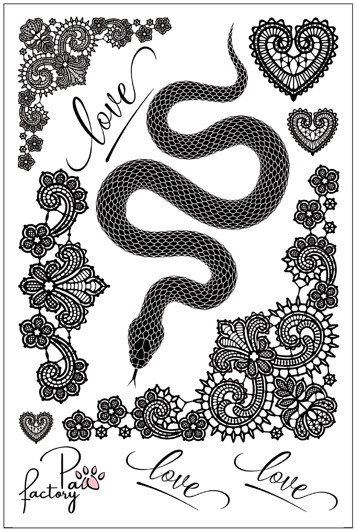 Временные татуировки для тела Paw Factory змея год змея