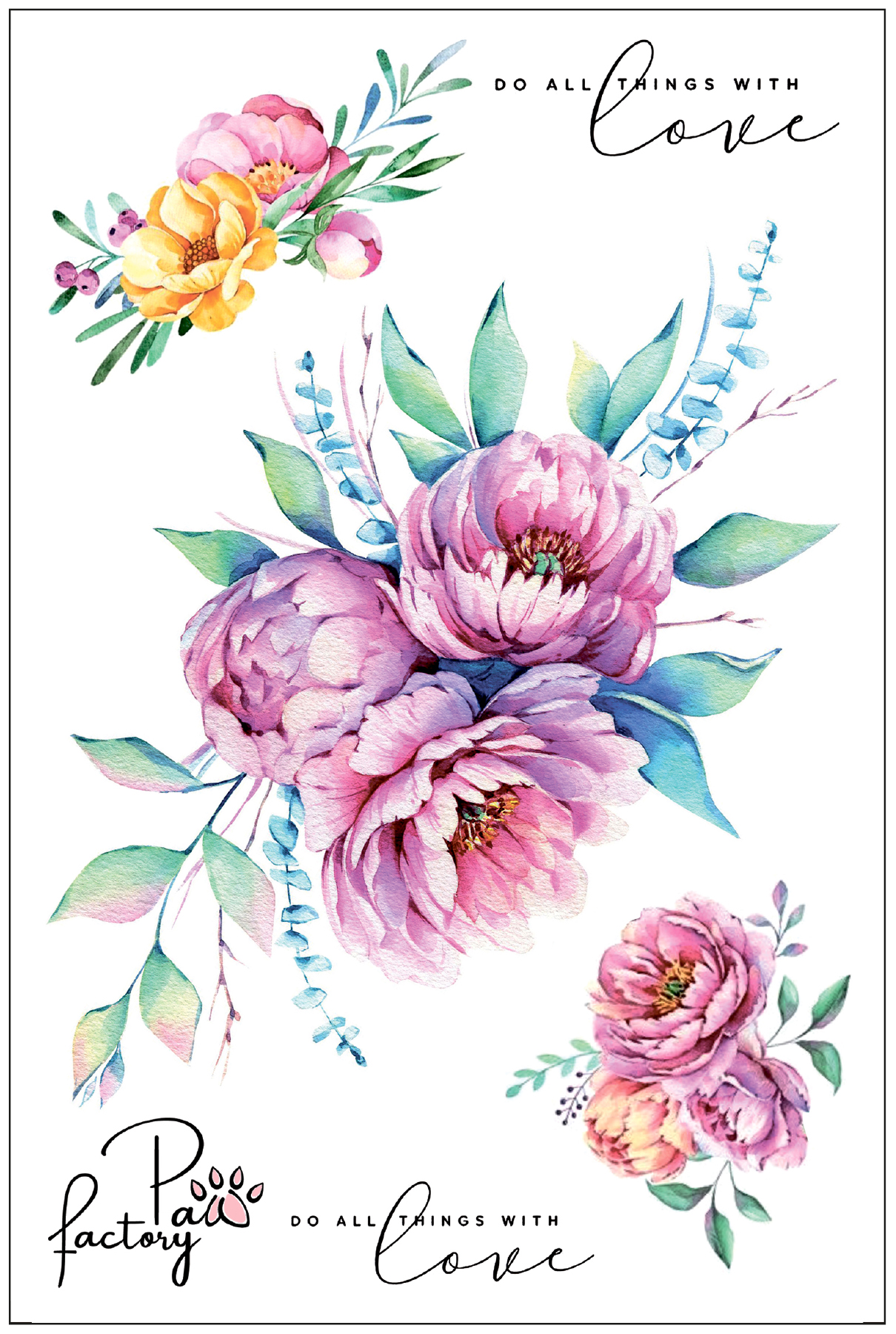 

Временные татуировки для тела Paw Factory пионы, Черный, PWF0029