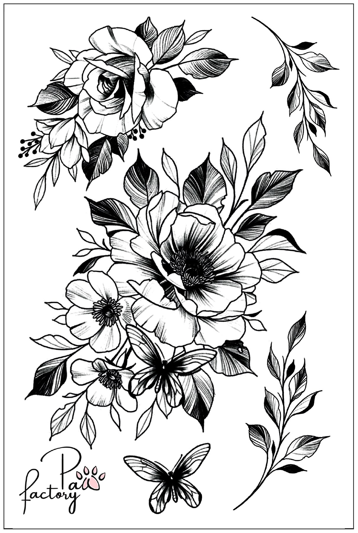 Временные татуировки для тела Paw Factory розы тату для тела переводные зд irisk д220 12 039 hb601