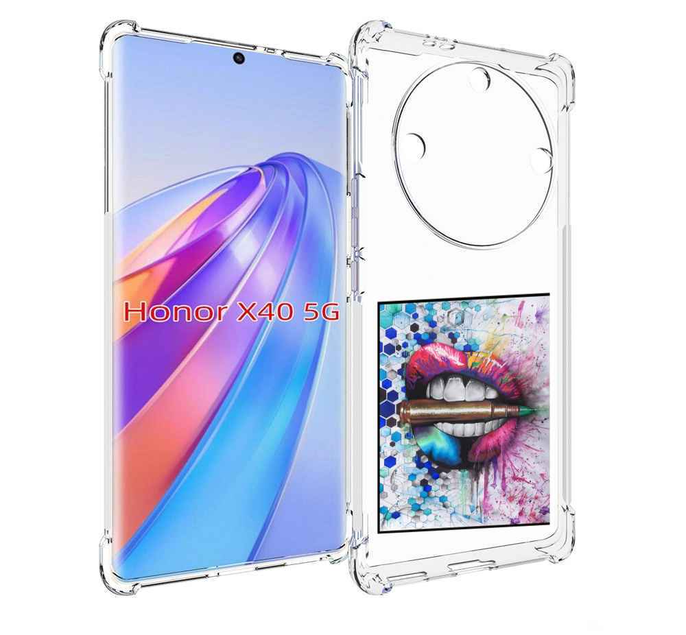 

Чехол MyPads разноцветные губы с пулей для Honor X40, Прозрачный, Tocco