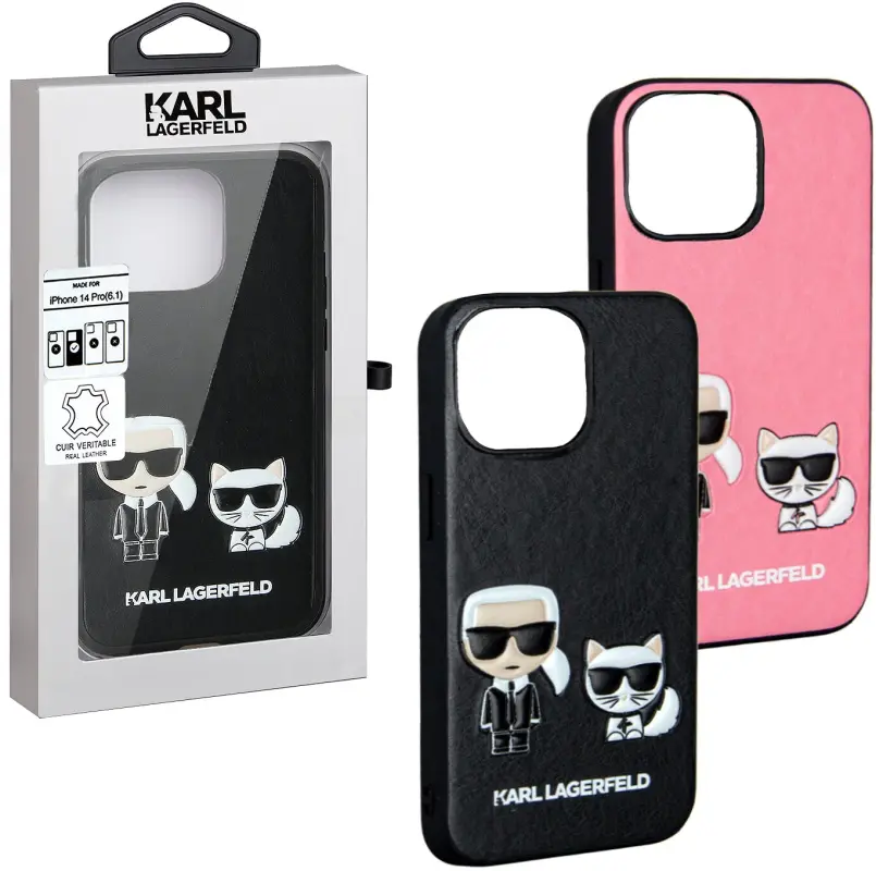 

Чехол Karl Lagerfeld с человеком и котом по горизонтали для iPhone 14, черный, 14